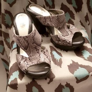Snakeskin mule heels